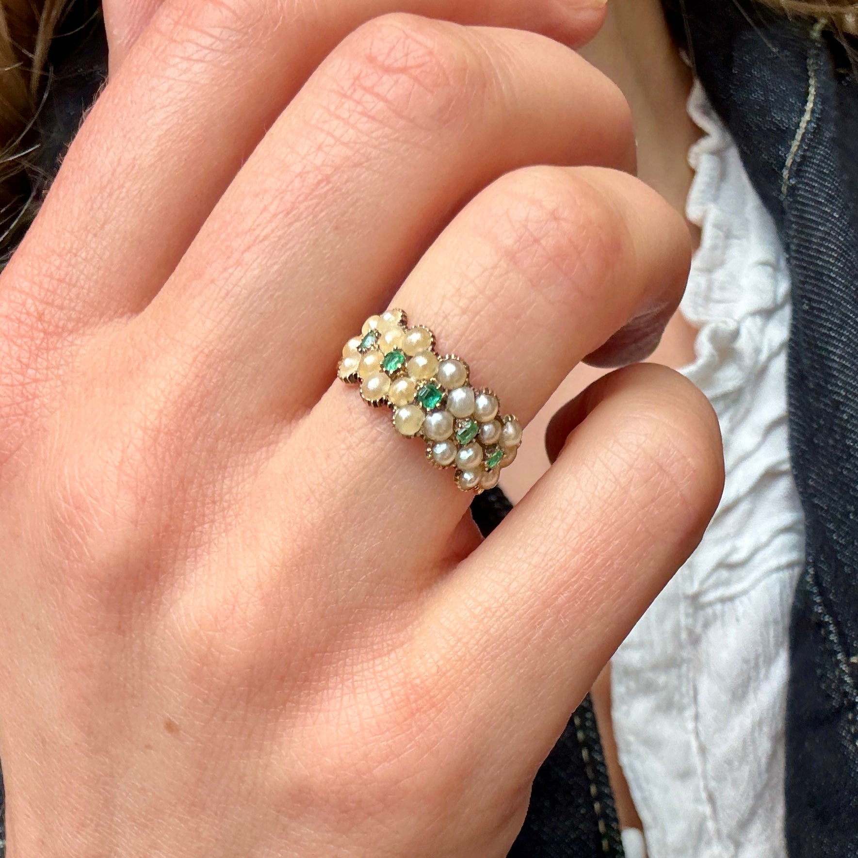 Georgian Pearl Emerald Ring-Charlotte Sayers Antique Jewellery
