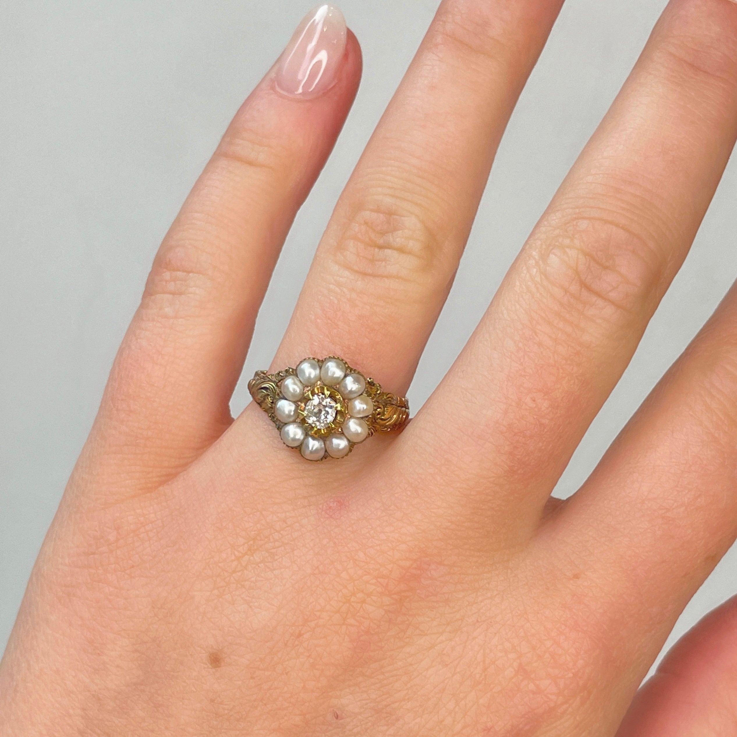 Georgian Pearl and Diamond Cluster Ring-Charlotte Sayers Antique Jewellery