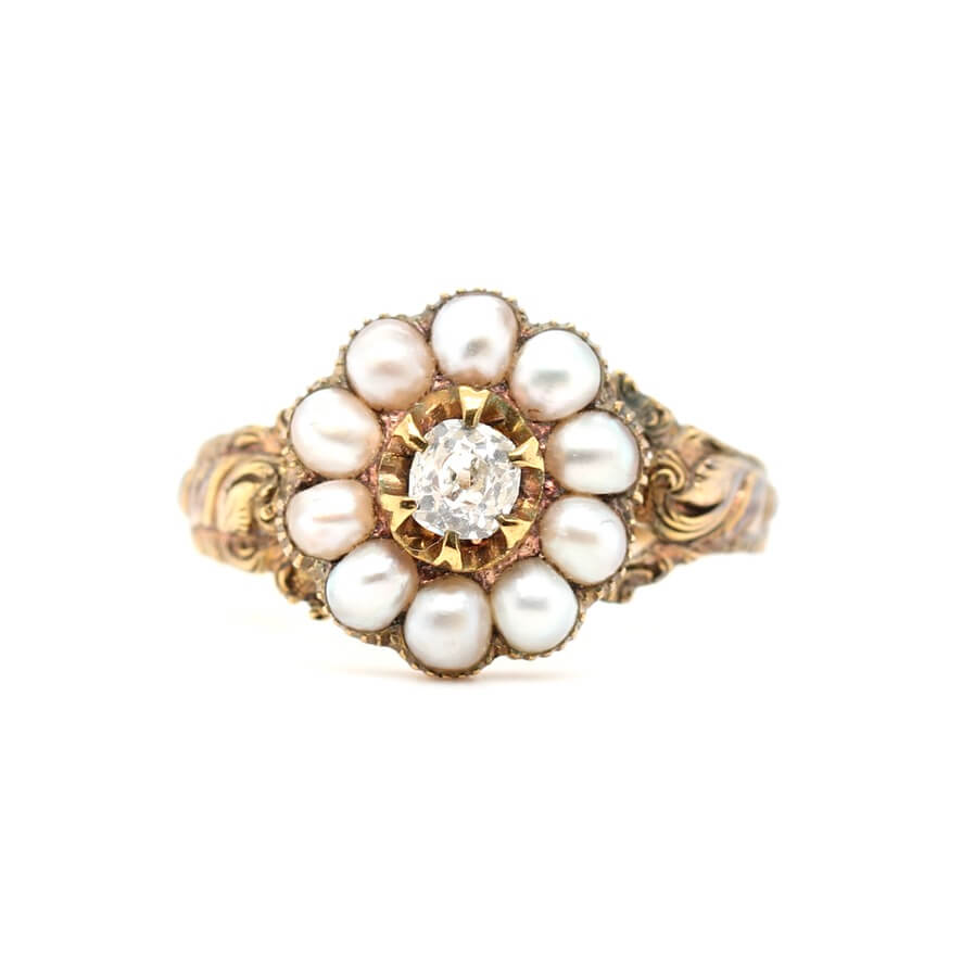 Georgian Pearl and Diamond Cluster Ring-Charlotte Sayers Antique Jewellery