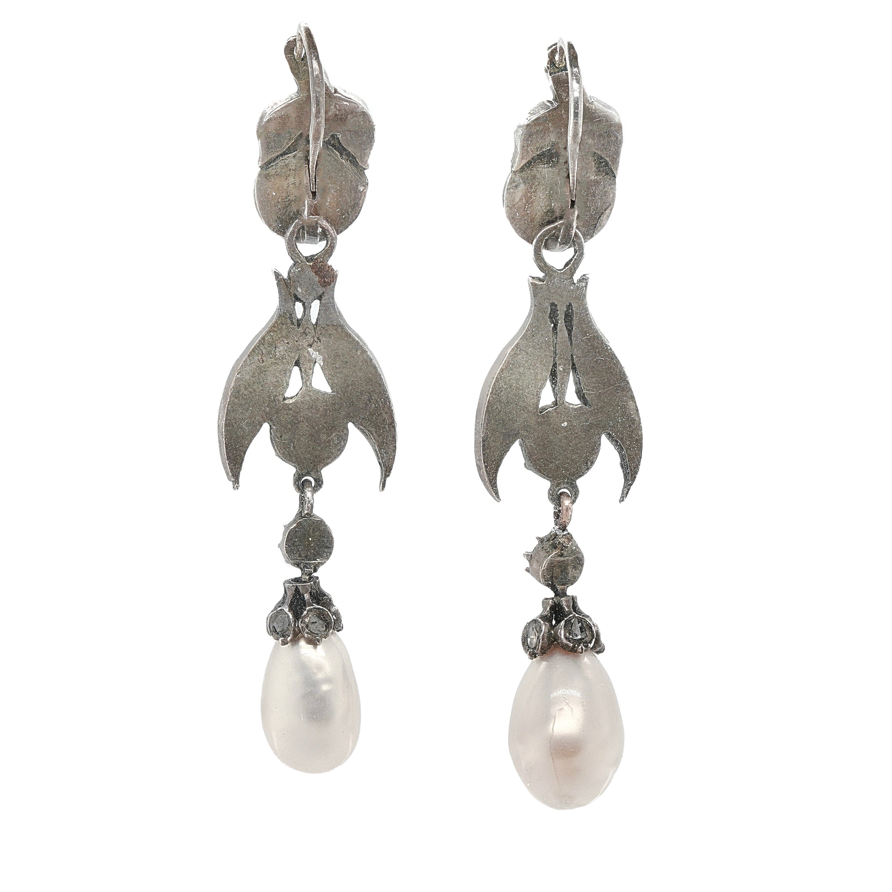 Georgian Pearl and Diamond Drop Earrings-Charlotte Sayers Antique Jewellery