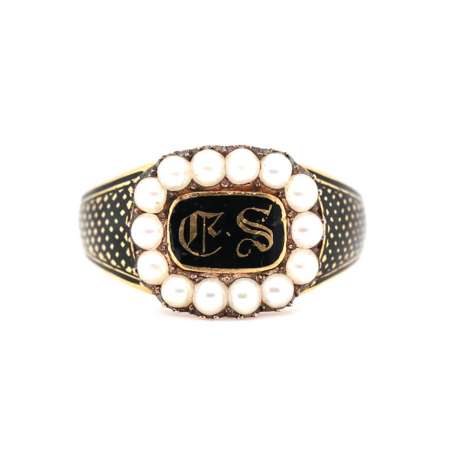 Georgian Pearl and Enamel Mourning Ring-Charlotte Sayers Antique Jewellery