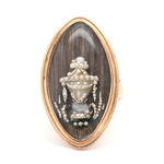 Georgian Pearl and Hair Navette Mourning Ring-Charlotte Sayers Antique Jewellery