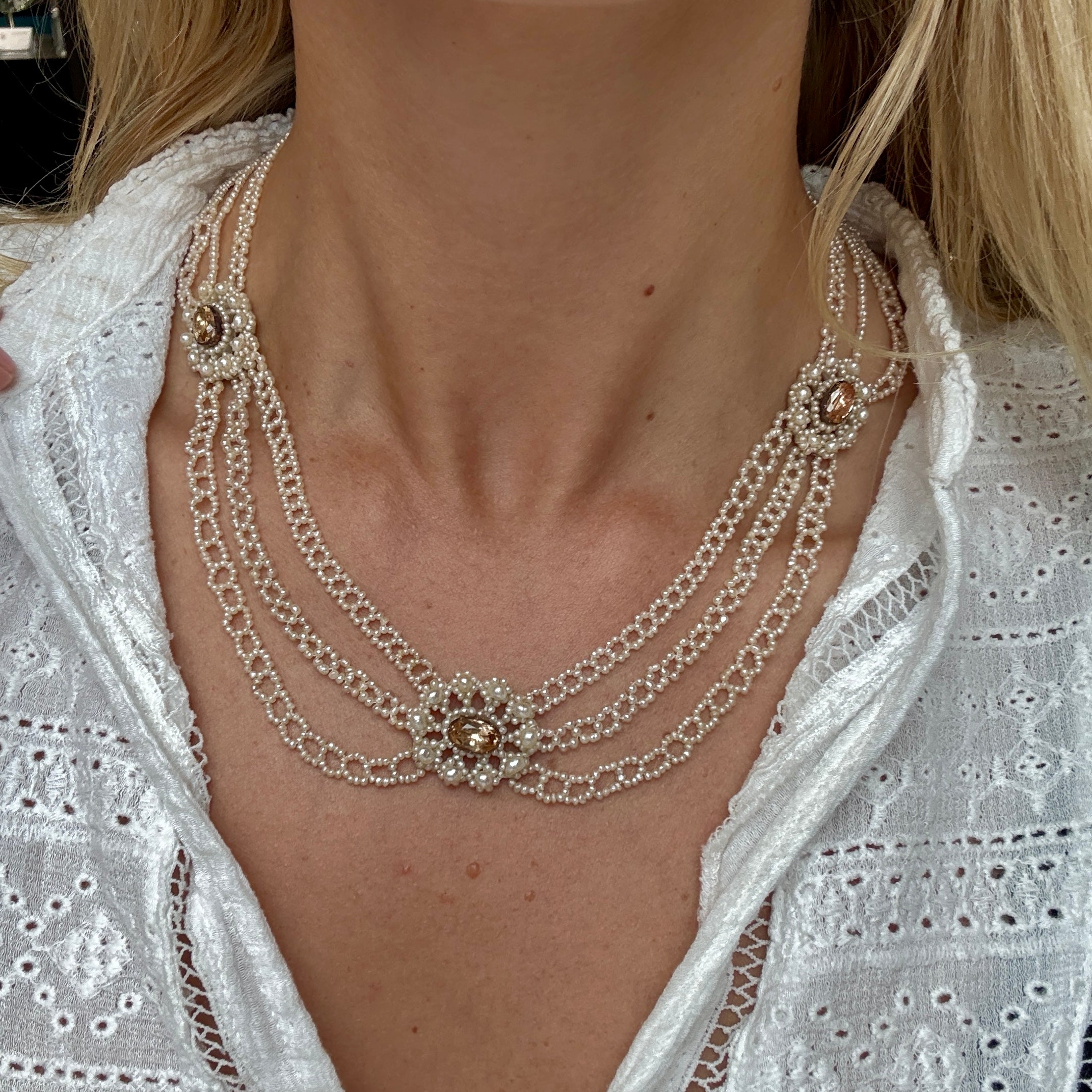 Georgian Pearl and Topaz Necklace-Charlotte Sayers Antique Jewellery
