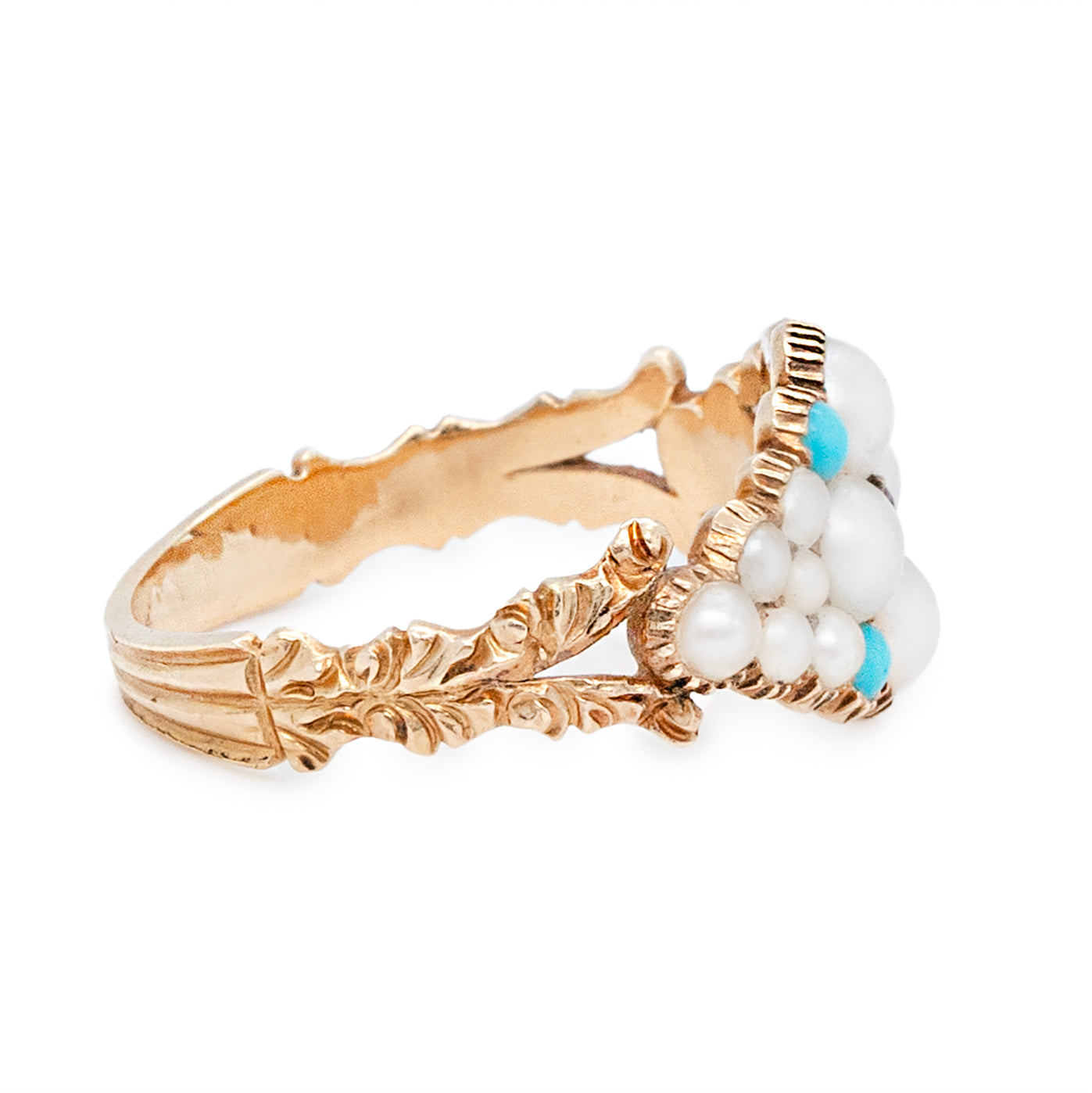 Georgian Pearl and Turquoise Ring-Charlotte Sayers Antique Jewellery