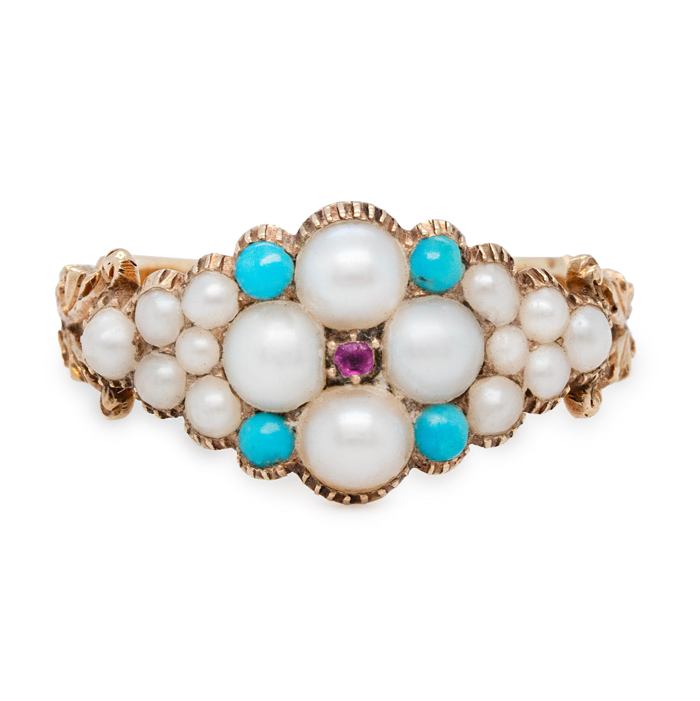 Georgian Pearl and Turquoise Ring-Charlotte Sayers Antique Jewellery