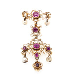 Georgian Pink Sapphire Pearl Brooch-Charlotte Sayers Antique Jewellery