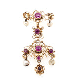 Georgian Pink Sapphire Pearl Brooch-Charlotte Sayers Antique Jewellery