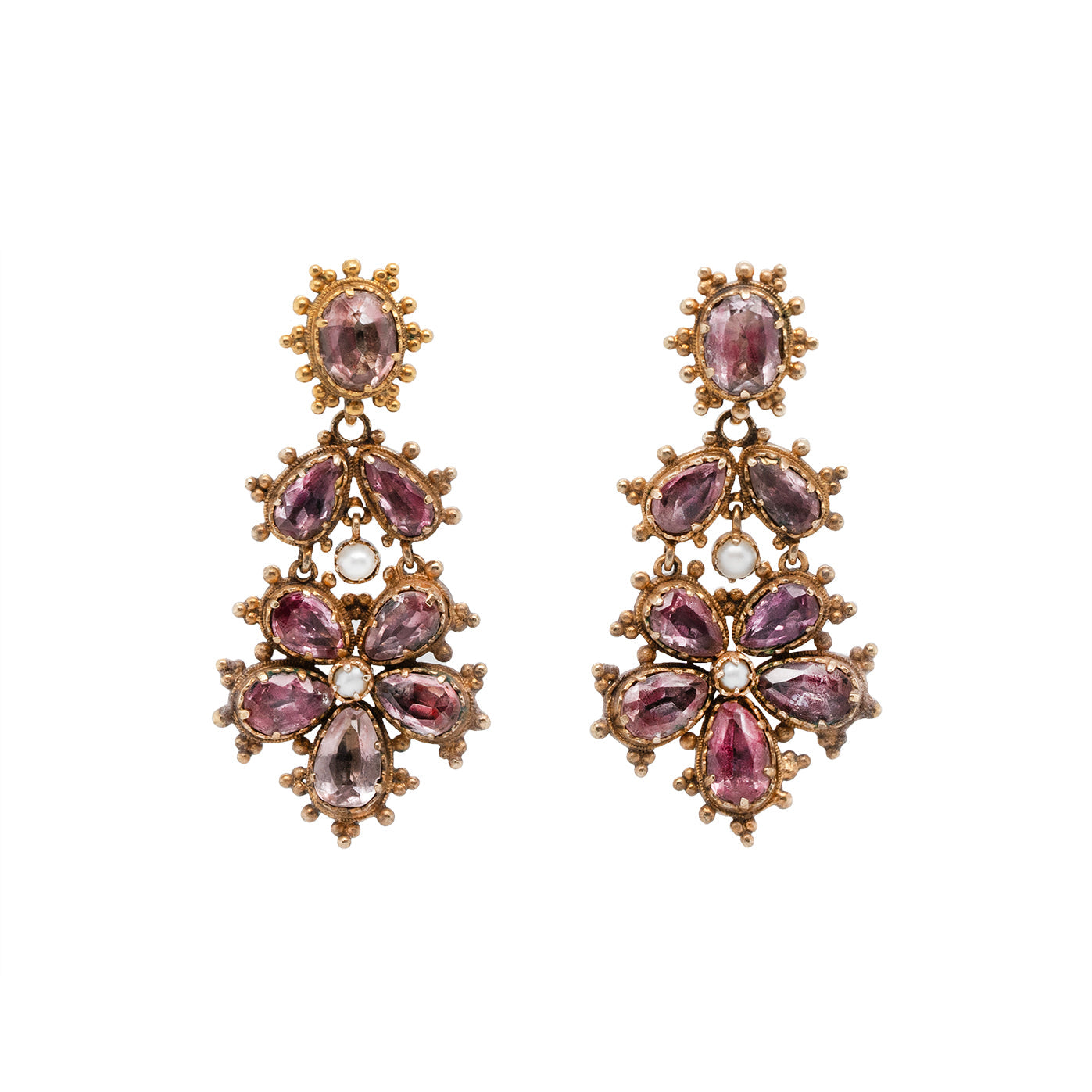 Georgian Pink Topaz Earrings-Charlotte Sayers Antique Jewellery