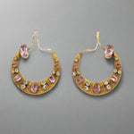 Georgian Pink Topaz and Chrysolite Hoop Earrings-Charlotte Sayers Antique Jewellery