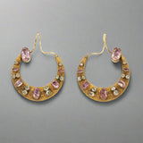 Georgian Pink Topaz and Chrysolite Hoop Earrings-Charlotte Sayers Antique Jewellery