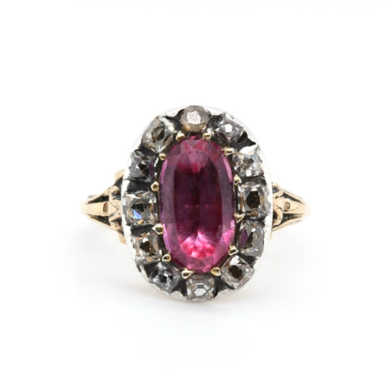 Georgian Pink Topaz and Diamond Ring-Charlotte Sayers Antique Jewellery