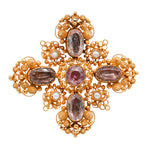 Georgian Pink Topaz and Pearl Maltese Cross Brooch-Charlotte Sayers Antique Jewellery