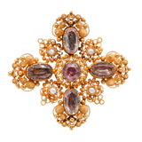 Georgian Pink Topaz and Pearl Maltese Cross Brooch-Charlotte Sayers Antique Jewellery