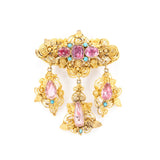 Georgian Pink Topaz and Turquoise Girandole Brooch-Charlotte Sayers Antique Jewellery