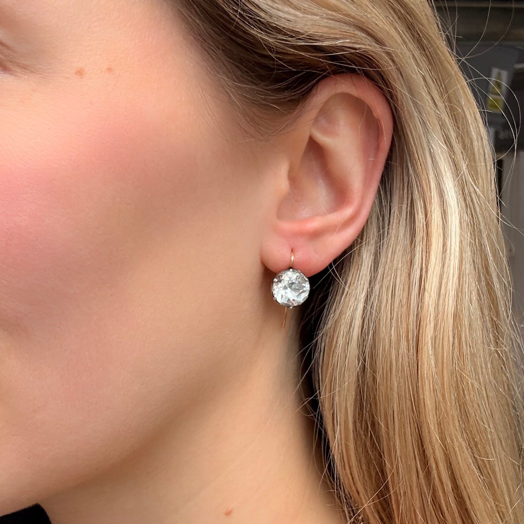 Georgian Rock Crystal Button Earrings-Charlotte Sayers Antique Jewellery