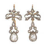 Georgian Rose Cut Diamond Bow Drop Earrings-Charlotte Sayers Antique Jewellery