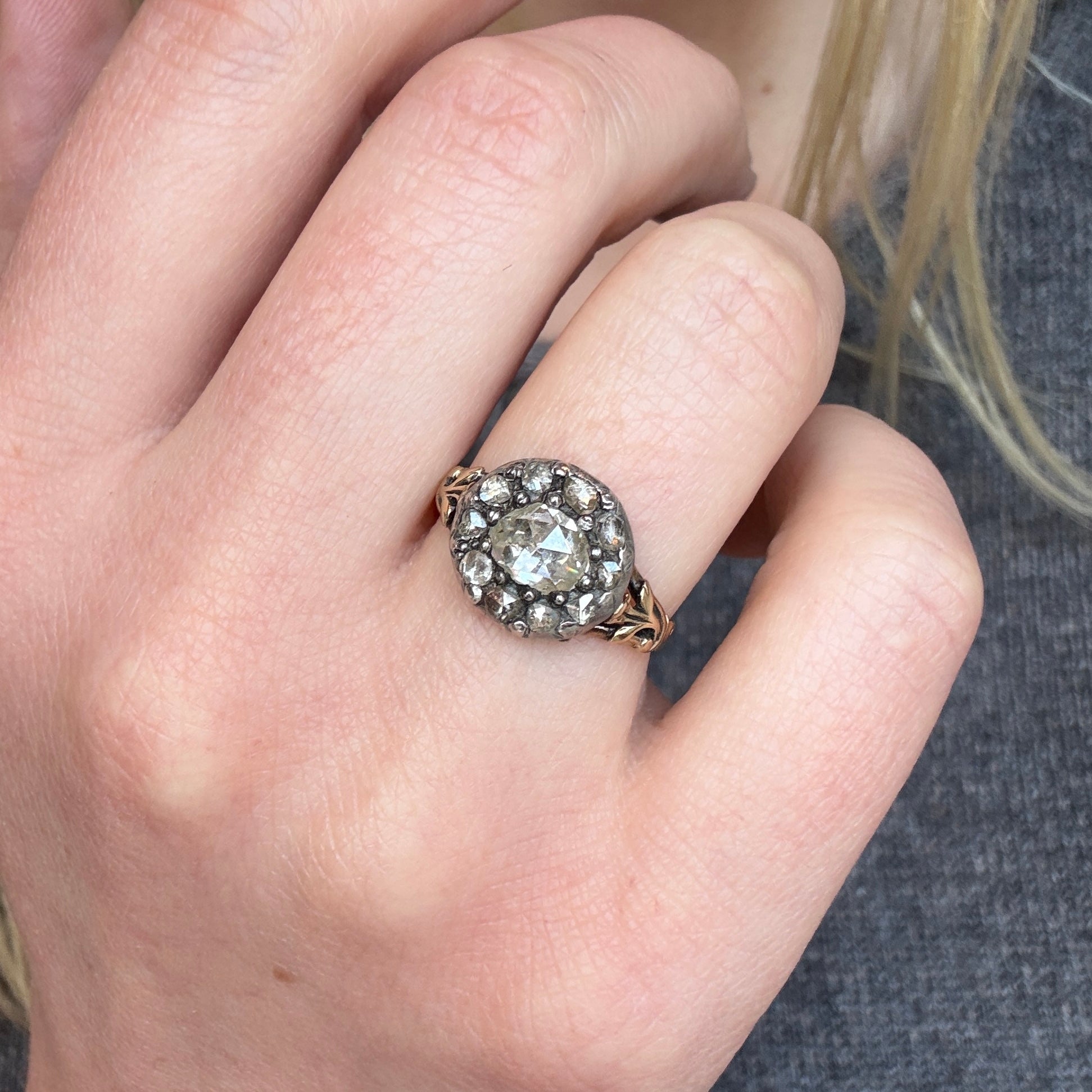Georgian Rose Cut Diamond Cluster Ring-Charlotte Sayers Antique Jewellery