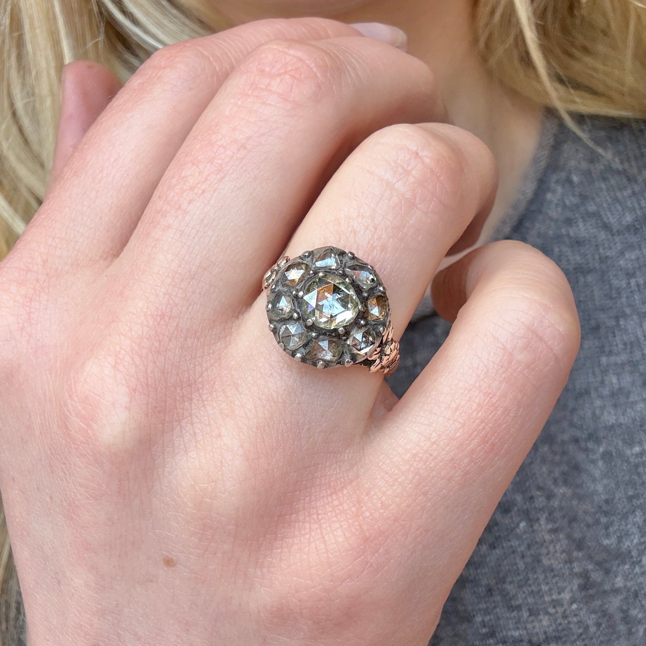 Georgian Rose Cut Diamond Cluster Ring-Charlotte Sayers Antique Jewellery