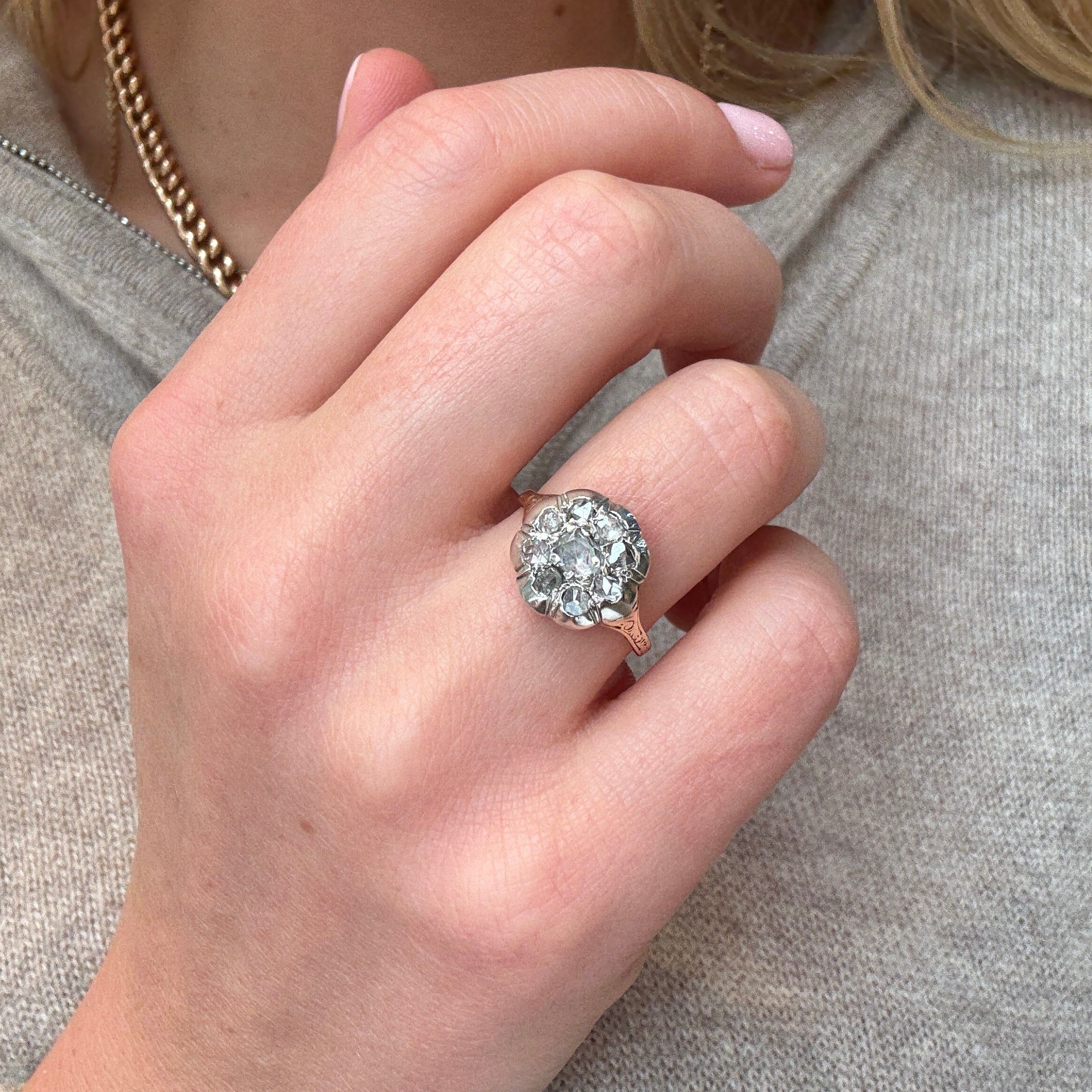 Georgian Rose Cut Diamond Cluster Ring-Charlotte Sayers Antique Jewellery