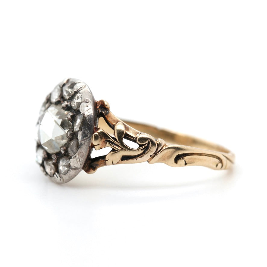 Georgian Rose Cut Diamond Cluster Ring-Charlotte Sayers Antique Jewellery