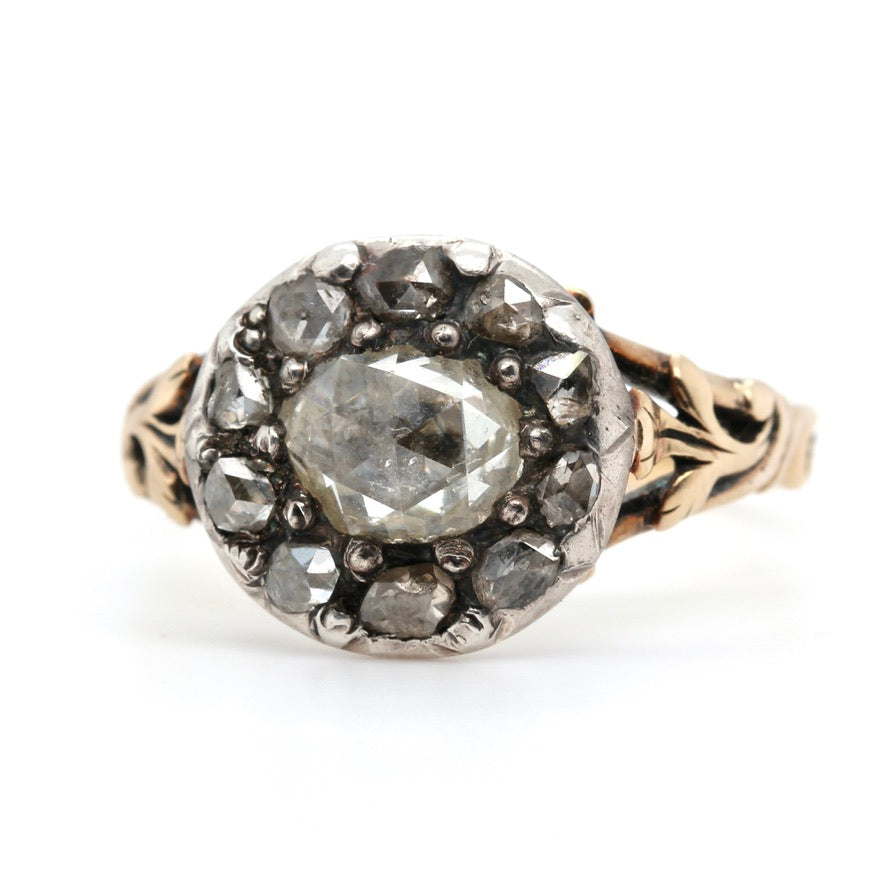 Georgian Rose Cut Diamond Cluster Ring-Charlotte Sayers Antique Jewellery