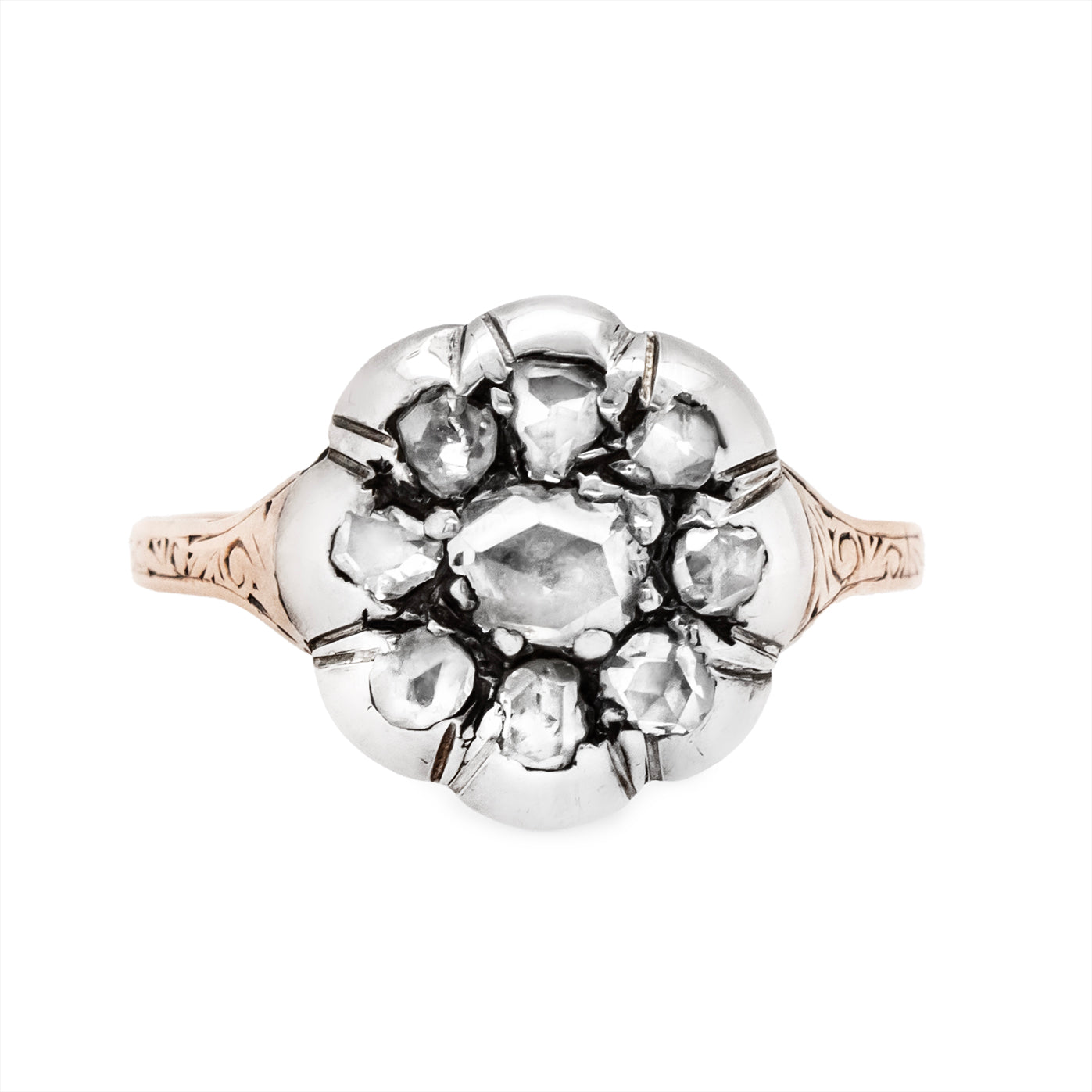 Georgian Rose Cut Diamond Cluster Ring-Charlotte Sayers Antique Jewellery