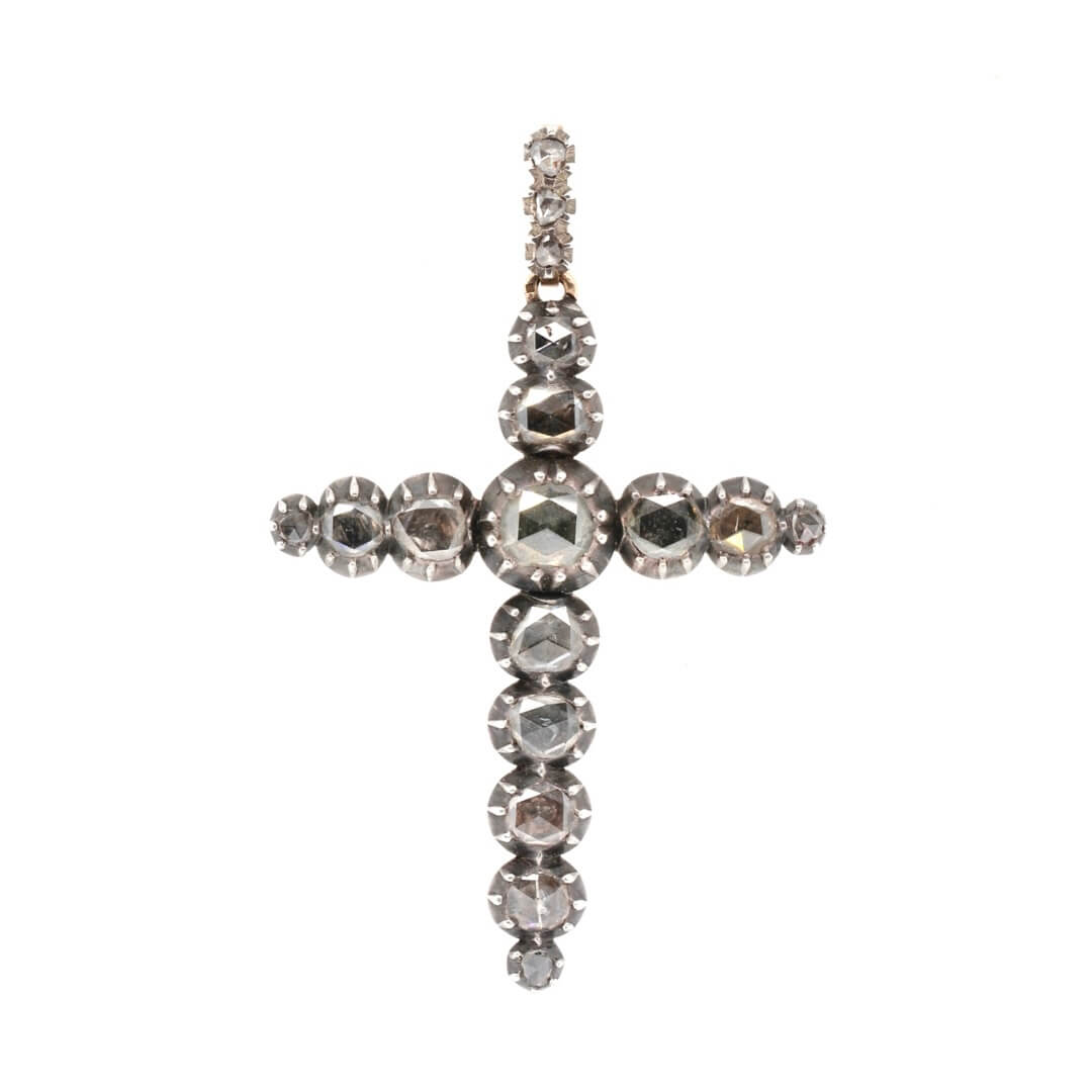 Georgian Rose Cut Diamond Cross-Charlotte Sayers Antique Jewellery