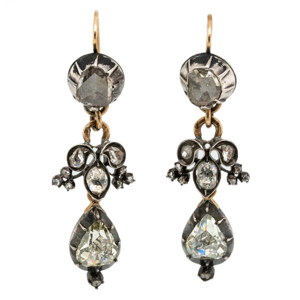 Georgian Rose Cut Diamond Drop Earrings-Charlotte Sayers Antique Jewellery