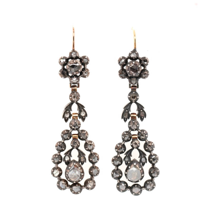 Georgian Rose Cut Diamond Drop Earrings-Charlotte Sayers Antique Jewellery