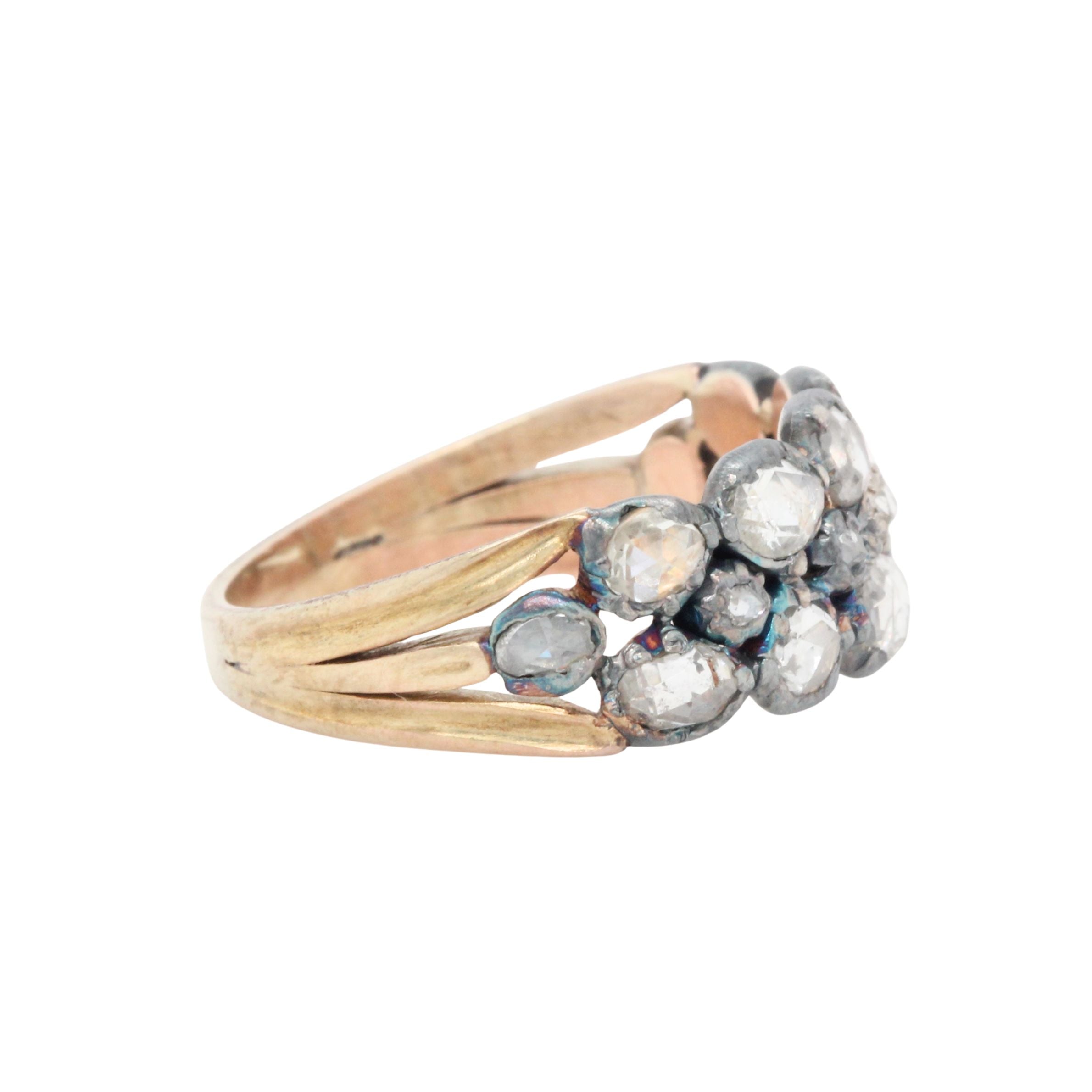 Georgian Rose Cut Diamond Two Row Ring-Charlotte Sayers Antique Jewellery