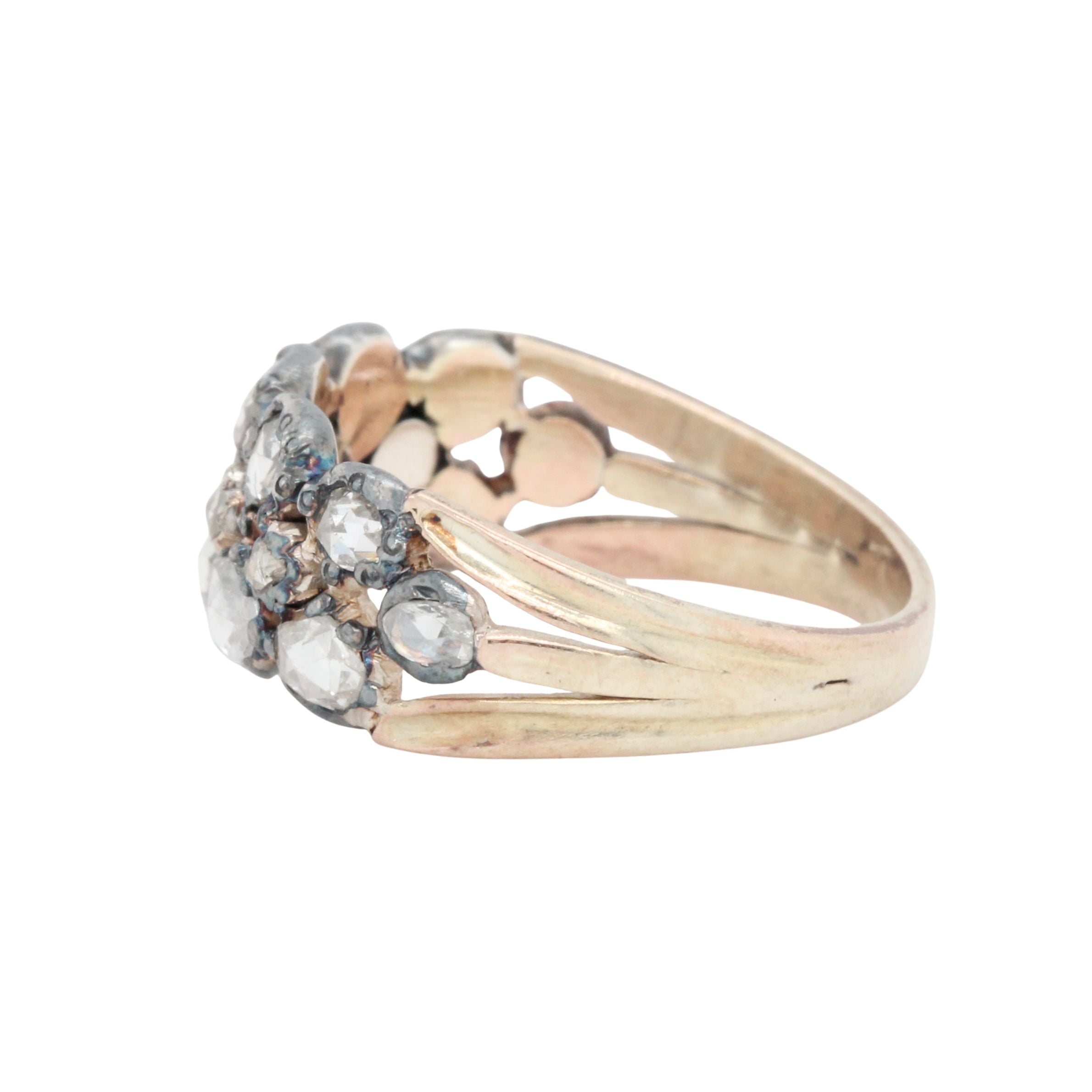 Georgian Rose Cut Diamond Two Row Ring-Charlotte Sayers Antique Jewellery