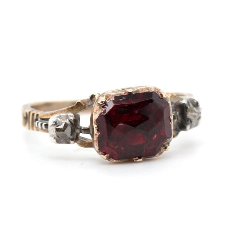 Georgian Rose Cut Garnet and Diamond Ring-Charlotte Sayers Antique Jewellery