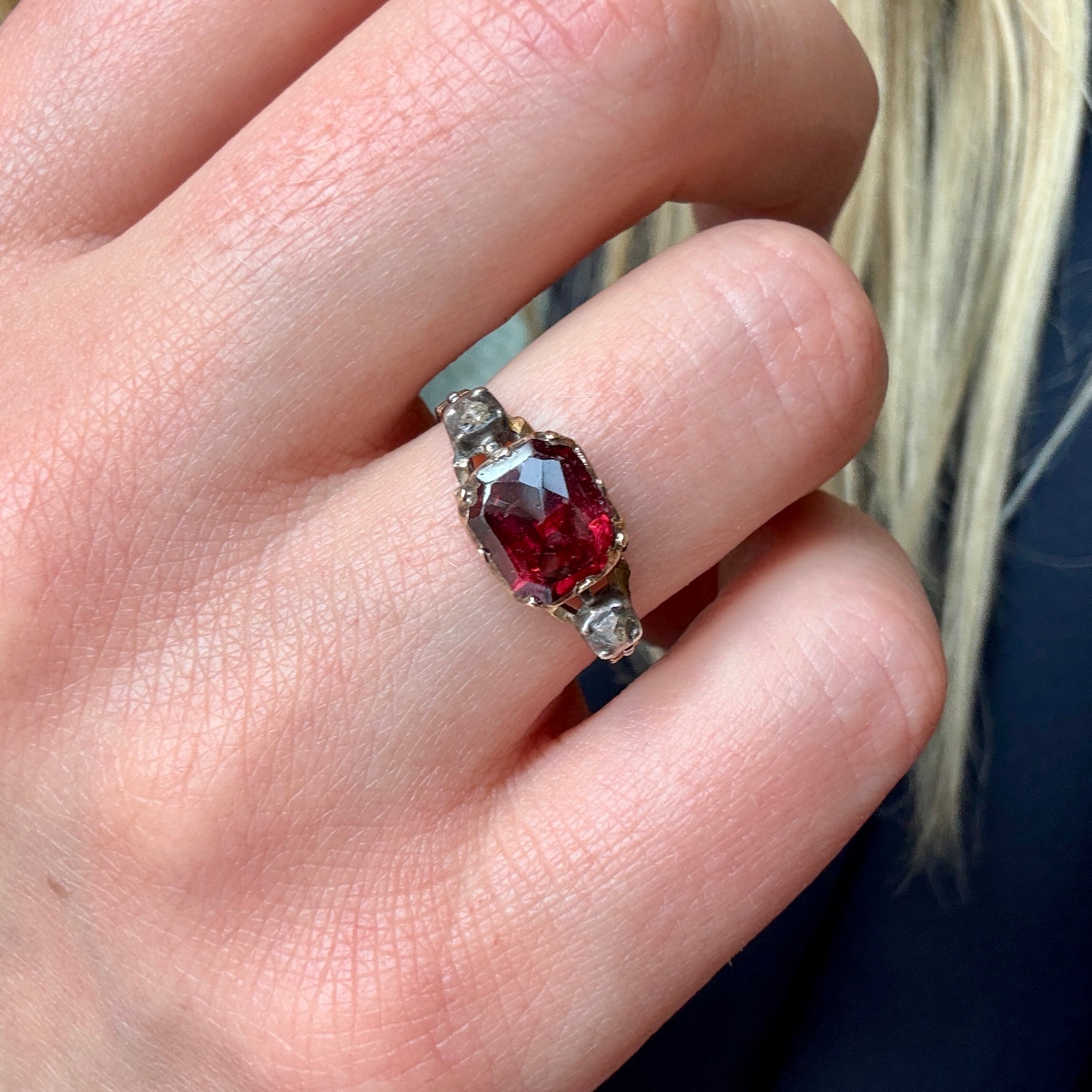 Georgian Rose Cut Garnet and Diamond Ring-Charlotte Sayers Antique Jewellery
