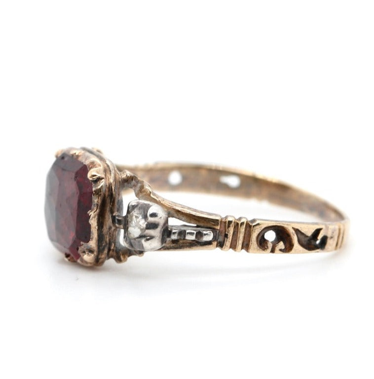 Georgian Rose Cut Garnet and Diamond Ring-Charlotte Sayers Antique Jewellery