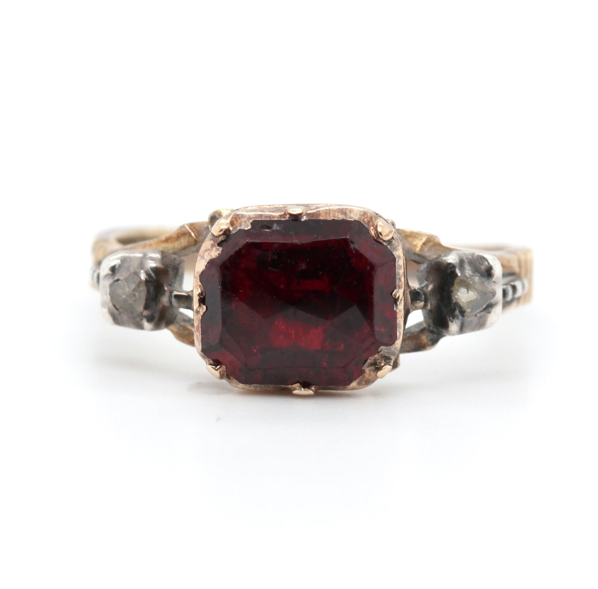 Georgian Rose Cut Garnet and Diamond Ring-Charlotte Sayers Antique Jewellery