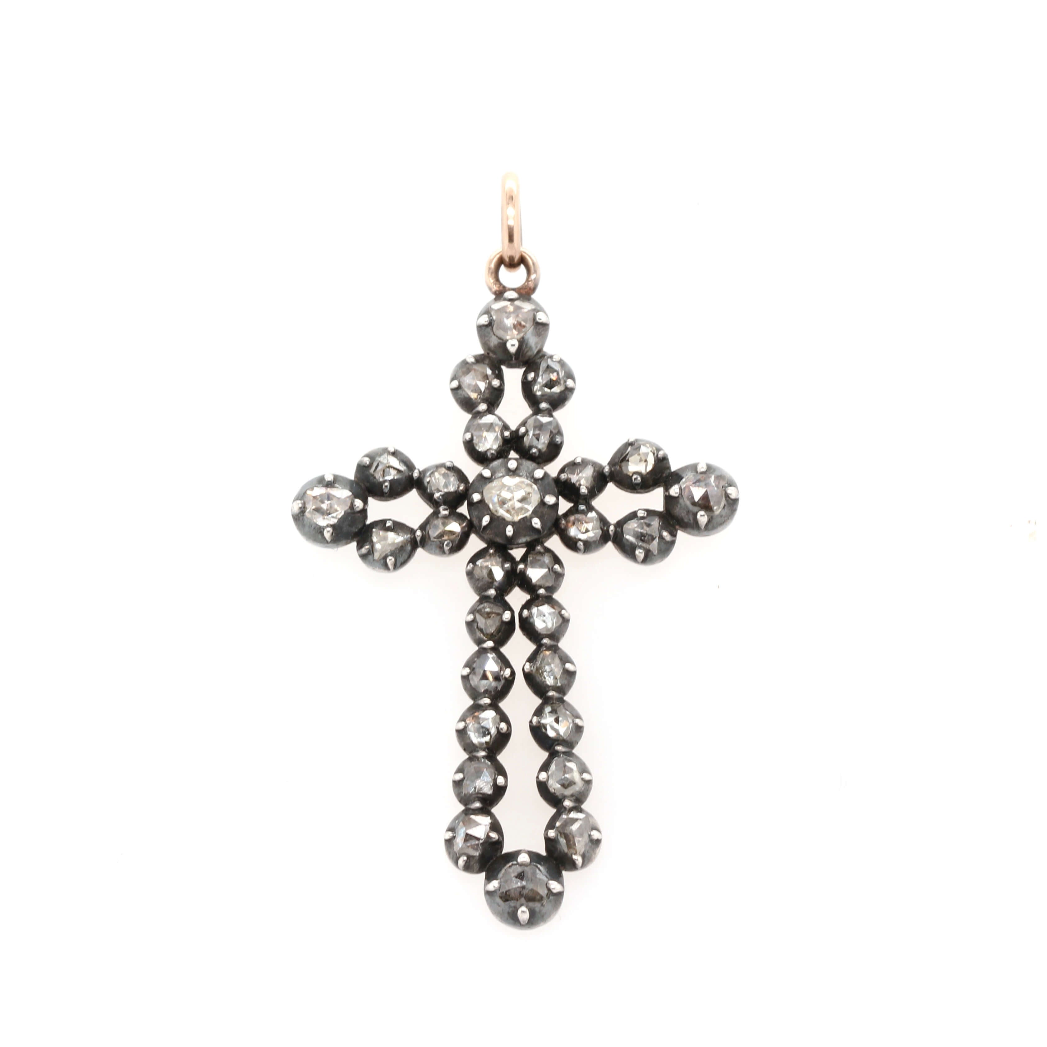 Georgian Rose Diamond Cross Pendant-Charlotte Sayers Antique Jewellery