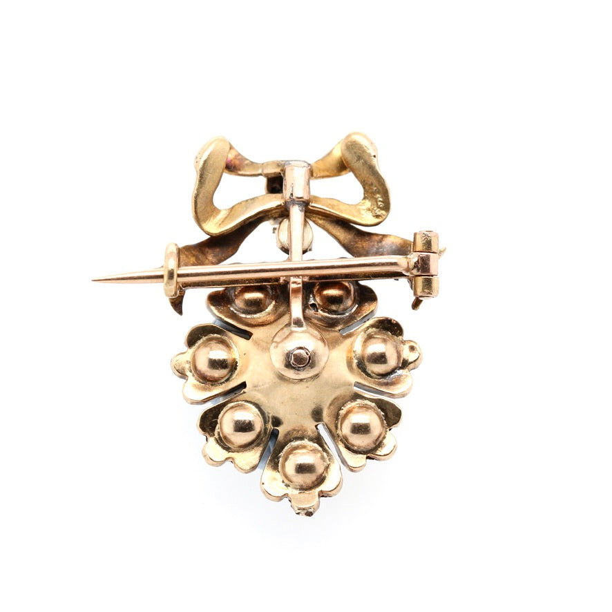 Georgian Rose Diamond Heart Bow Brooch-Charlotte Sayers Antique Jewellery
