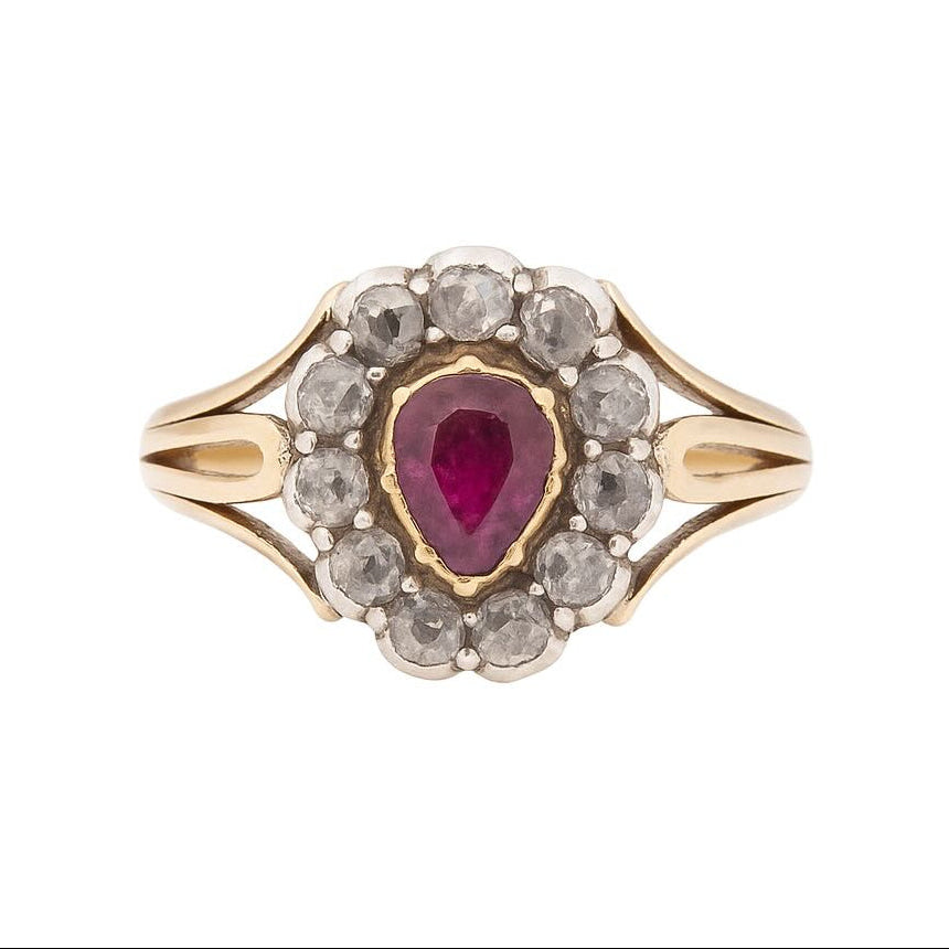 Georgian Ruby and Diamond Cluster Ring-Charlotte Sayers Antique Jewellery