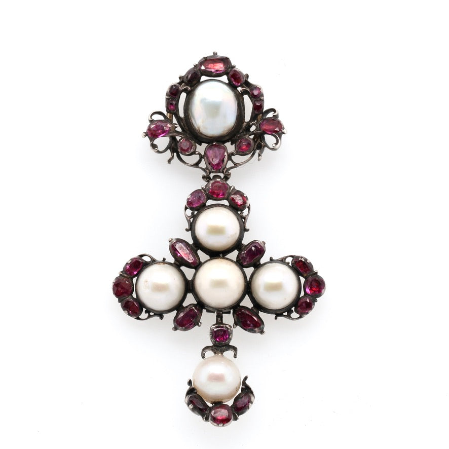 Georgian Ruby and Pearl Cross-Charlotte Sayers Antique Jewellery