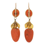 Georgian Strawberry Coral Drop Earrings-Charlotte Sayers Antique Jewellery