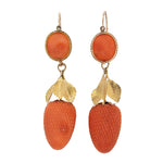 Georgian Strawberry Coral Drop Earrings-Charlotte Sayers Antique Jewellery