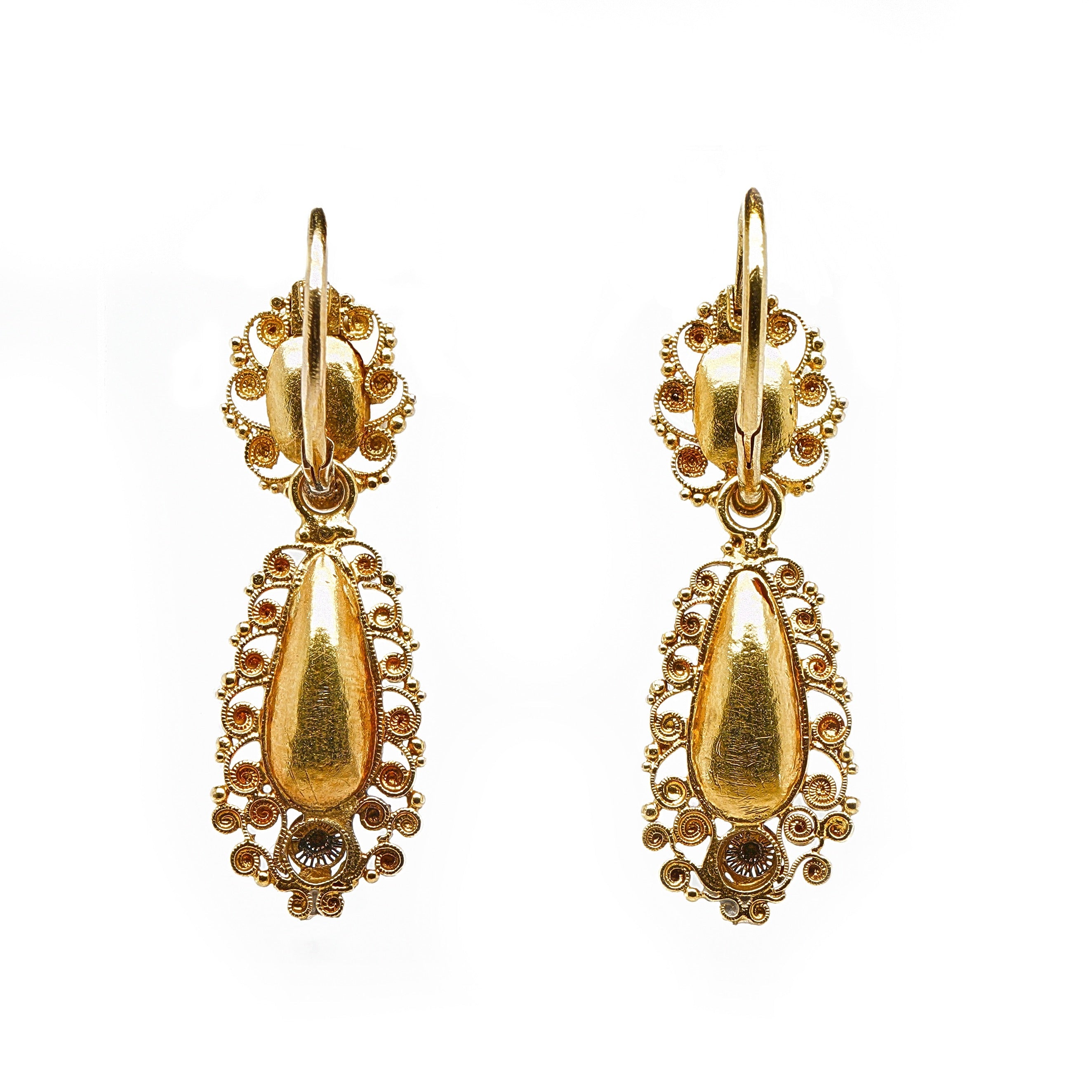 Georgian Toapz Canetille Drop Earrings-Charlotte Sayers Antique Jewellery