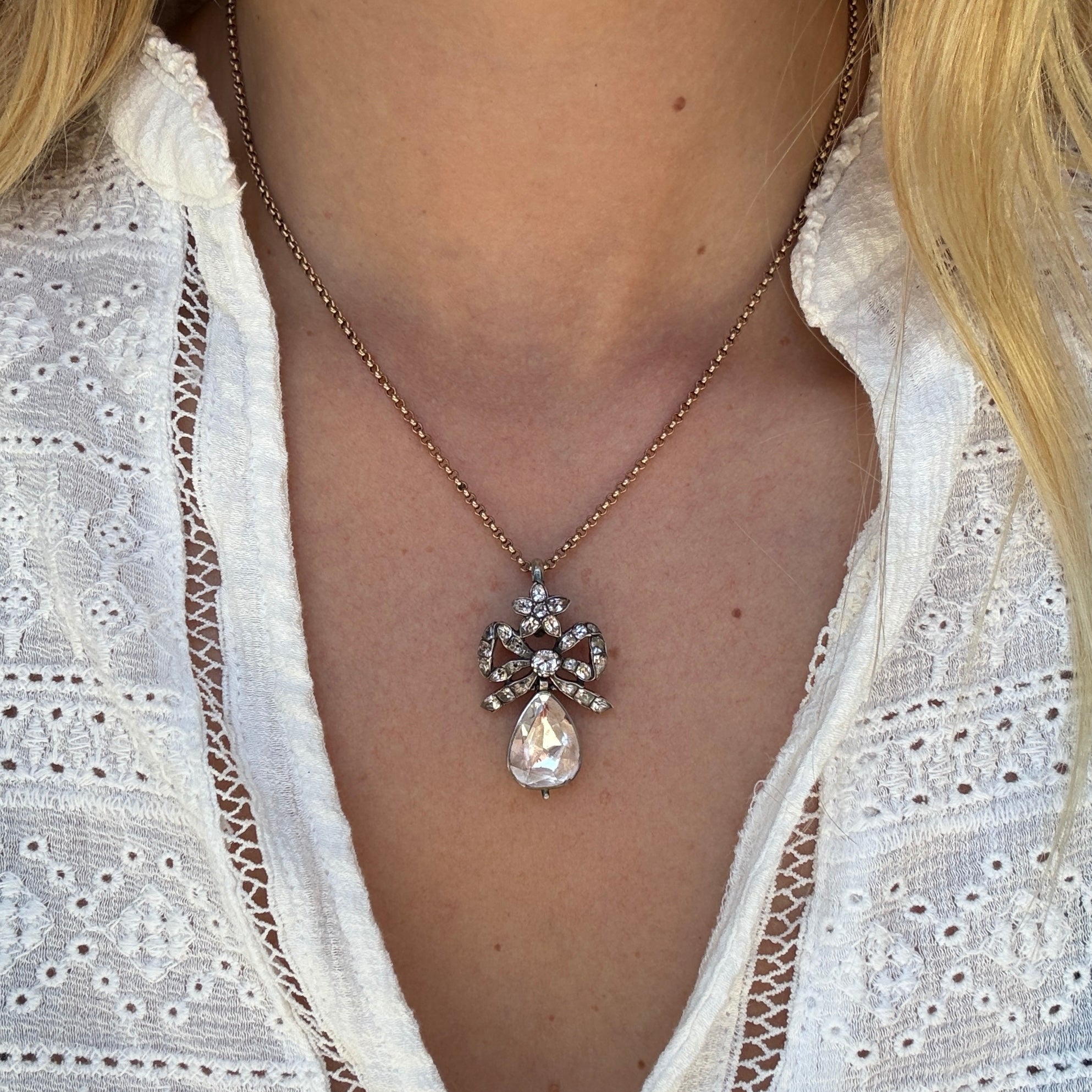 Georgian Topaz Bow Pendant-Charlotte Sayers Antique Jewellery