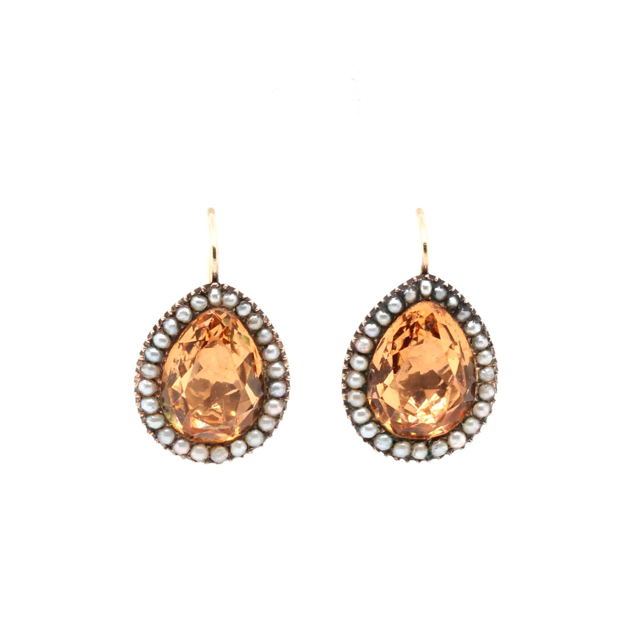 Georgian Topaz Paste and Pearl Earrings-Charlotte Sayers Antique Jewellery