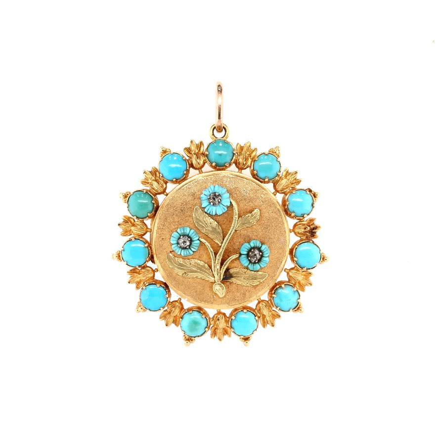 Georgian Turquoise Flower Locket-Charlotte Sayers Antique Jewellery