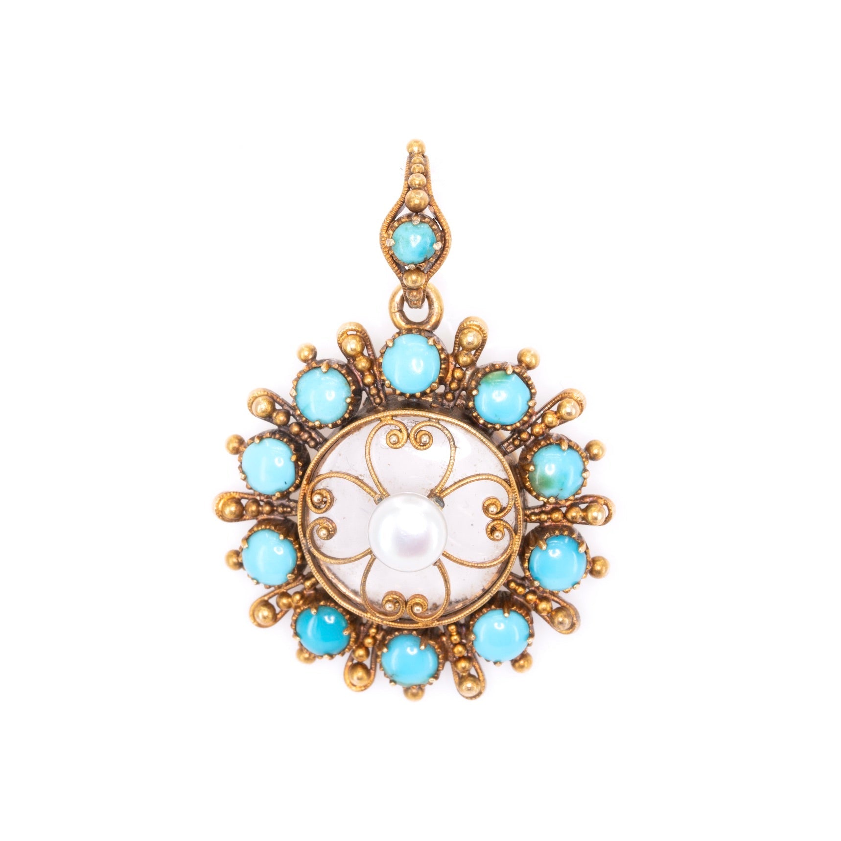 Georgian Turquoise and Pearl Pendant-Charlotte Sayers Antique Jewellery