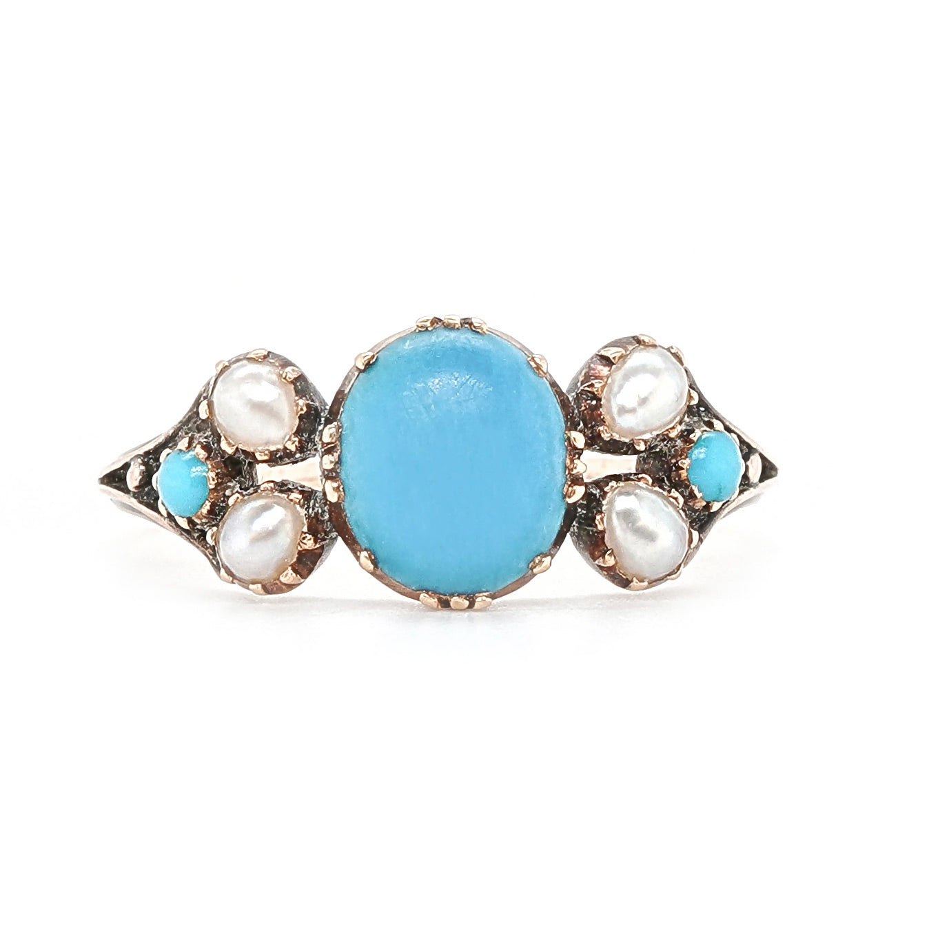 Georgian Turquoise and Pearl Ring-Charlotte Sayers Antique Jewellery