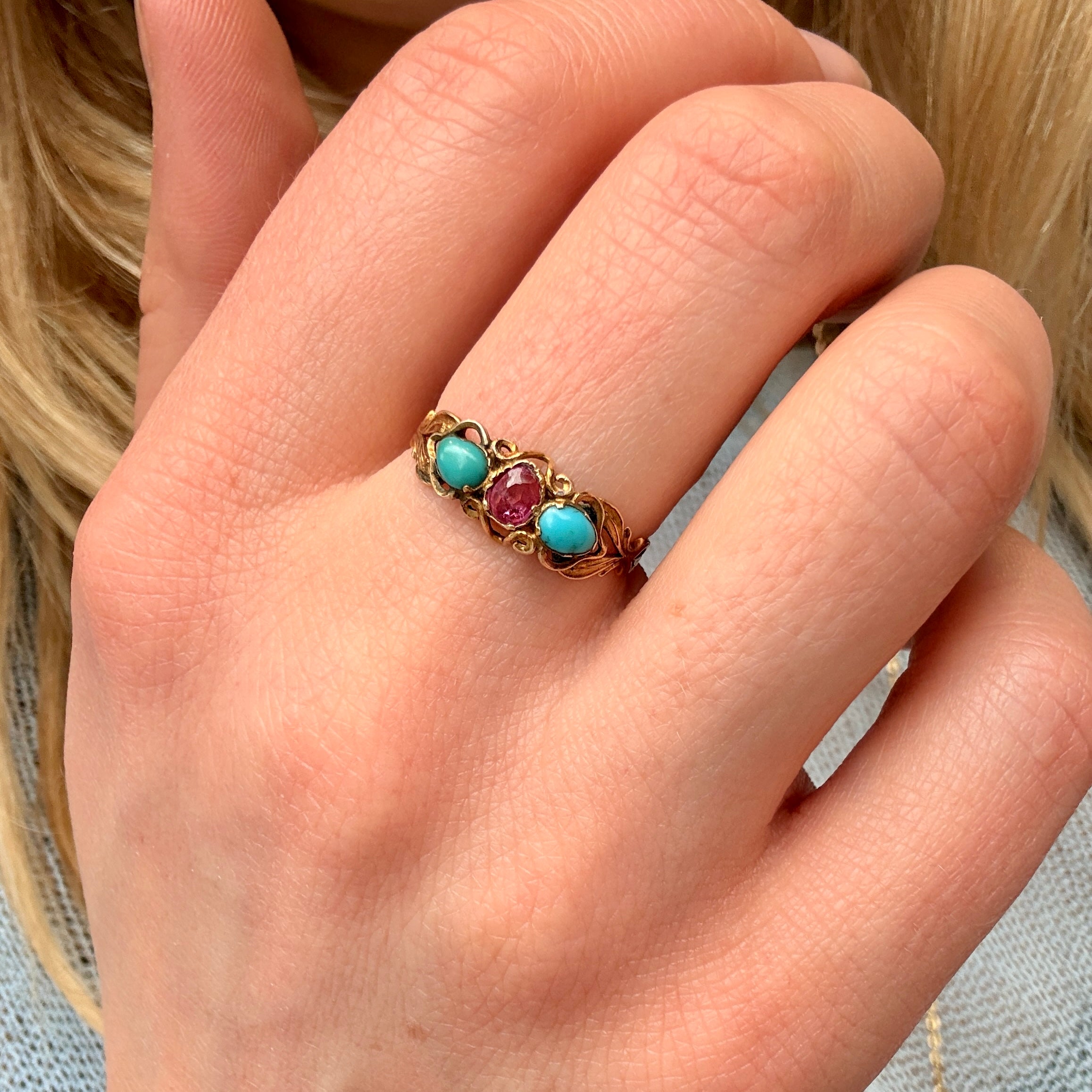 Georgian Turquoise and Ruby Ring-Charlotte Sayers Antique Jewellery