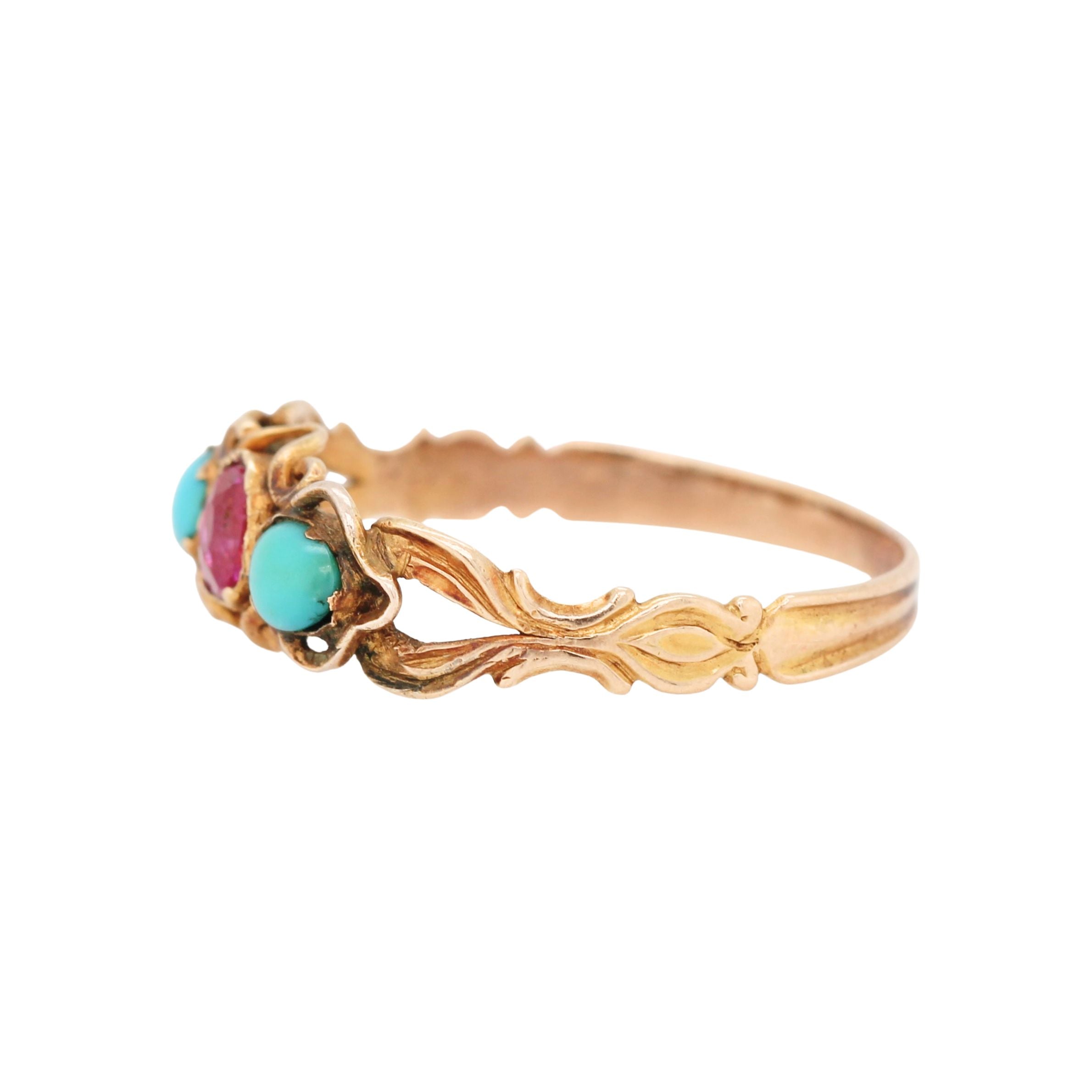 Georgian Turquoise and Ruby Ring-Charlotte Sayers Antique Jewellery