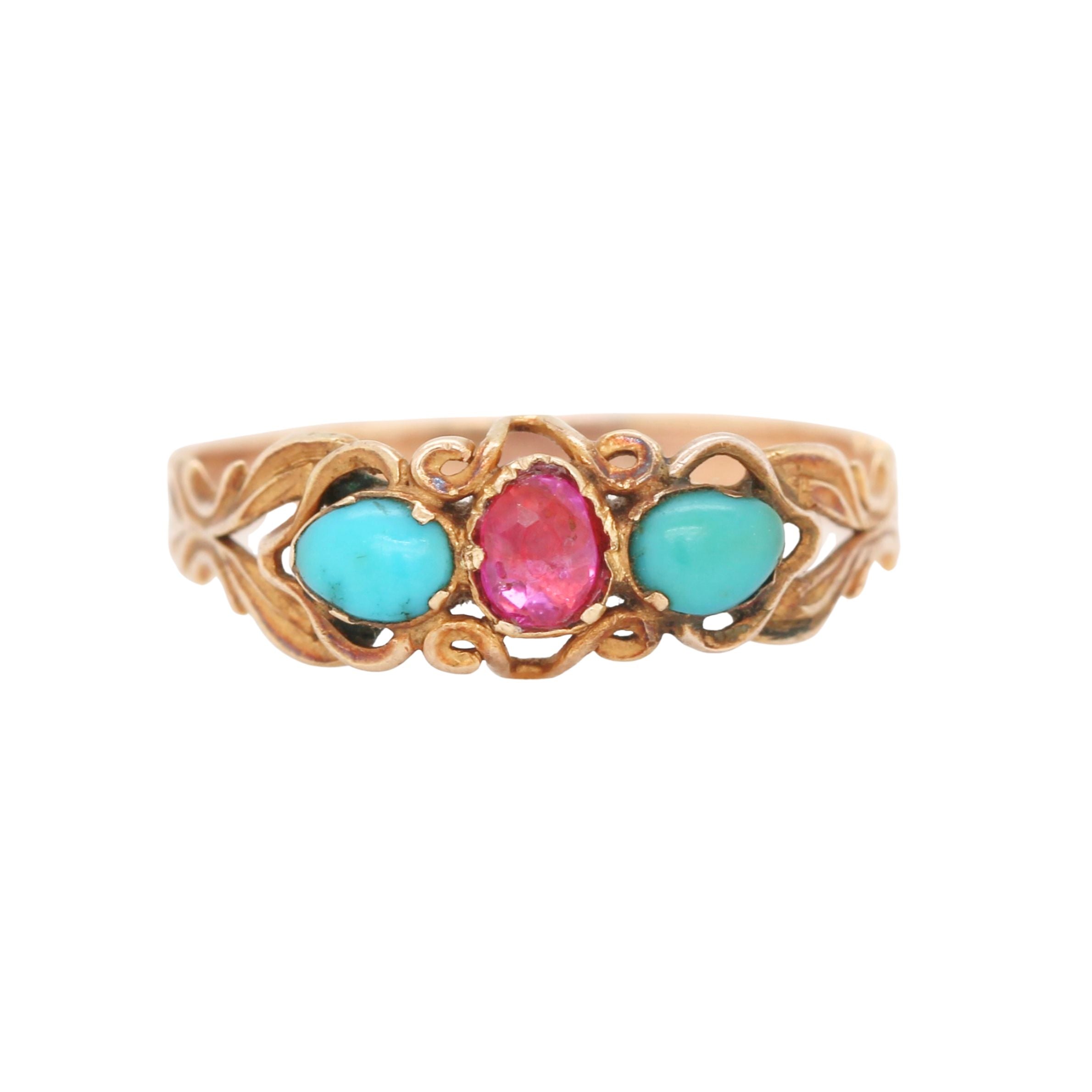 Georgian Turquoise and Ruby Ring-Charlotte Sayers Antique Jewellery